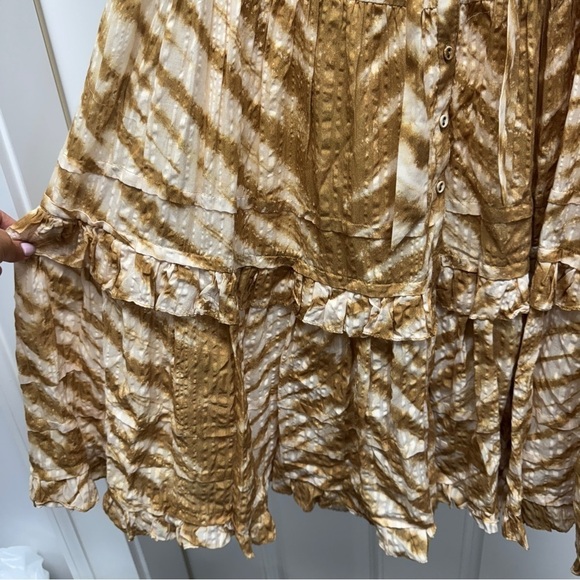 Ulla Johnson Magdalena Midi Dress Sand Tiger Print Puff Sleeves Ruffled - Picture 12 of 16